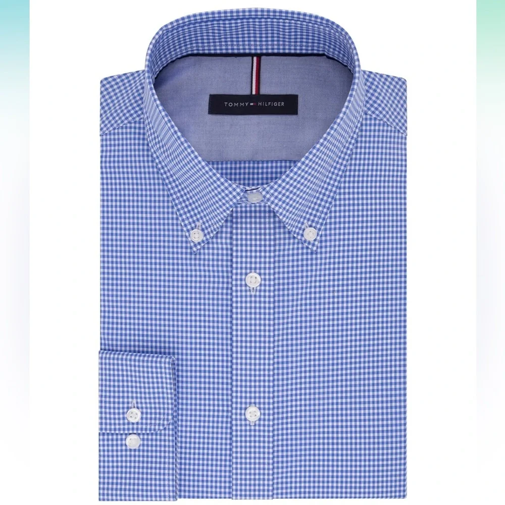 Tommy Hilfiger Men's Slim Fit Non Iron Gingham Dress Shirt -Size M - Picture 3 of 11